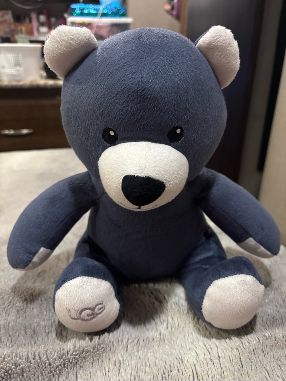 UGG TEDDY BEAR STUFFED ANIMAL PLUSH 10" NAVY BLUE WHITE SITTING